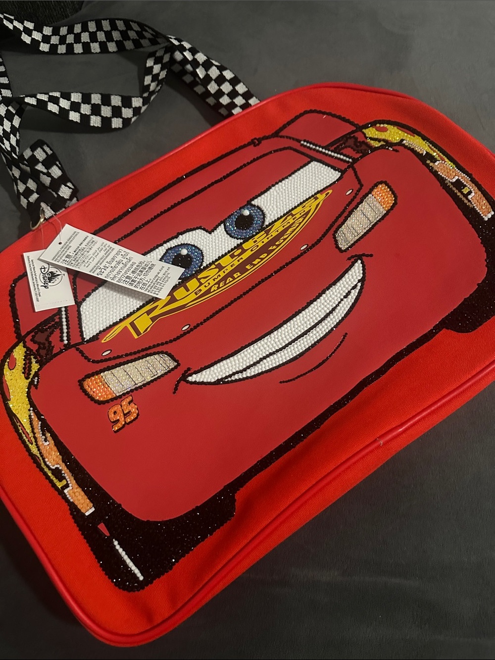 Disney Red Lightning McQueen Sequin Shoulder Bag with Checkered Strap
